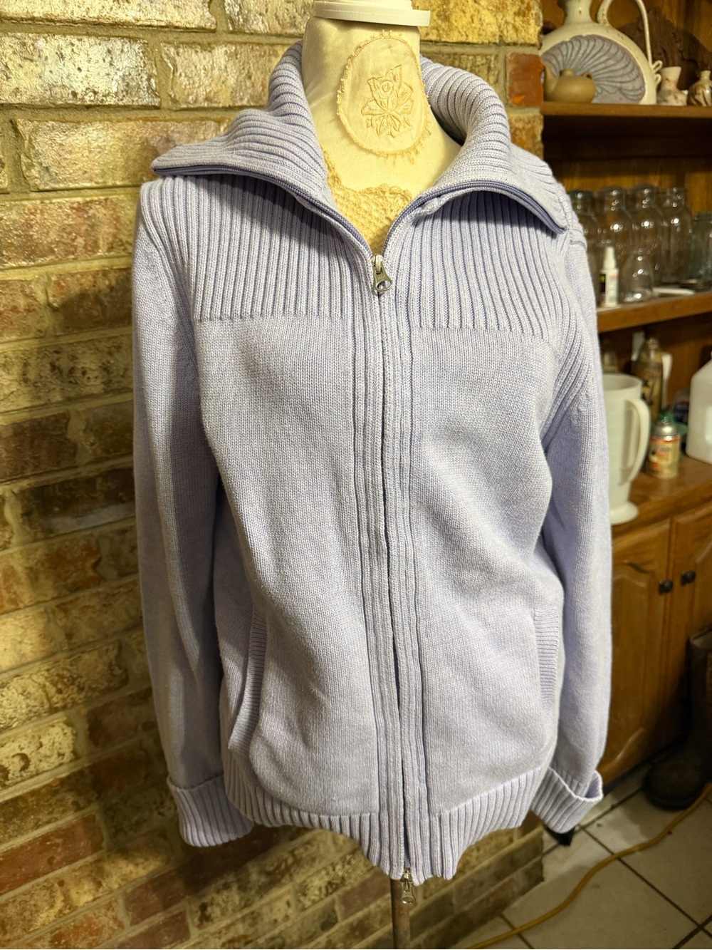 Pendleton Lavender Full-Zip Ribbed Knit Cardigan